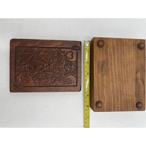 Vintage 2 Deck Playing Card Wooden Storage Box King And‎ Queen Of Hearts - Picture 5 of 5